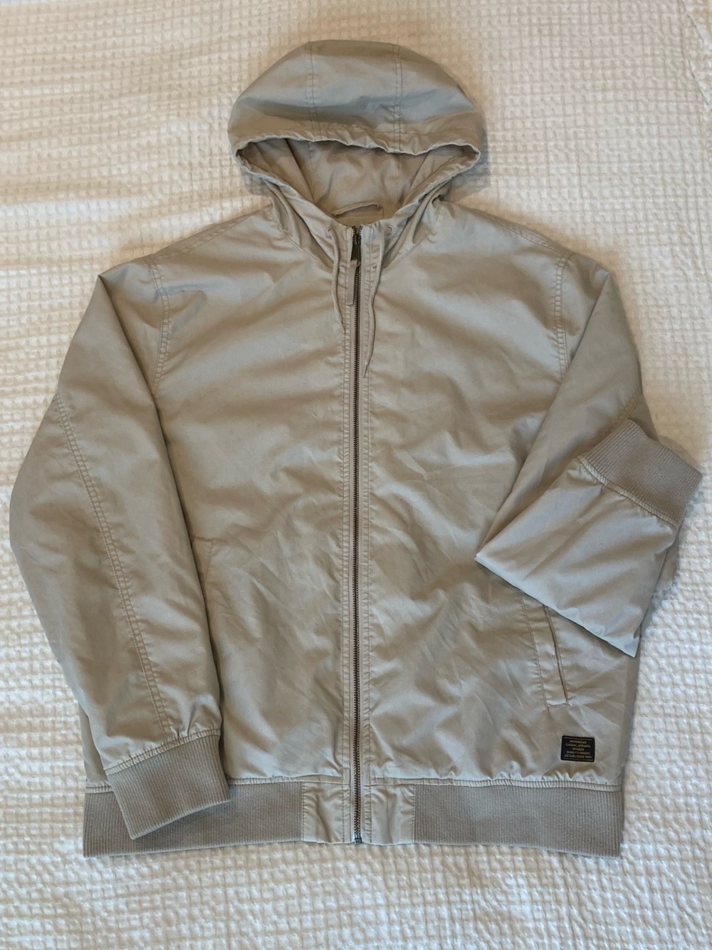 H&M Men's Khaki Hooded Full Zip Windbreaker Jacket L